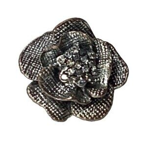 Vintage Silver Tone Dimensional Flower Adjustable Cocktail Ring with Clear Rhine